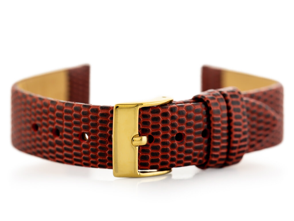 W107 leather watch strap - red/gold. 20mm