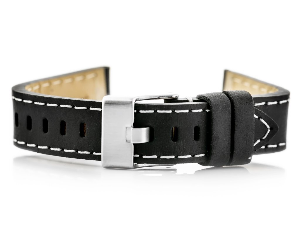 W25 leather watch strap - black/white - 24mm