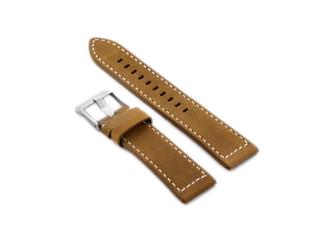 W25 leather watch strap - camel/white - 24mm