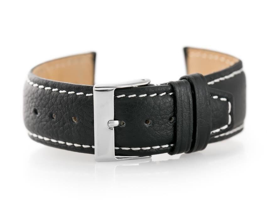 W26 leather watch strap - PREMIUM - black/white - 22mm