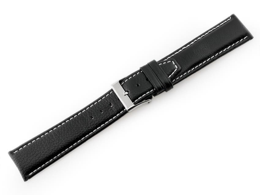 W26 leather watch strap - PREMIUM - black/white - 22mm