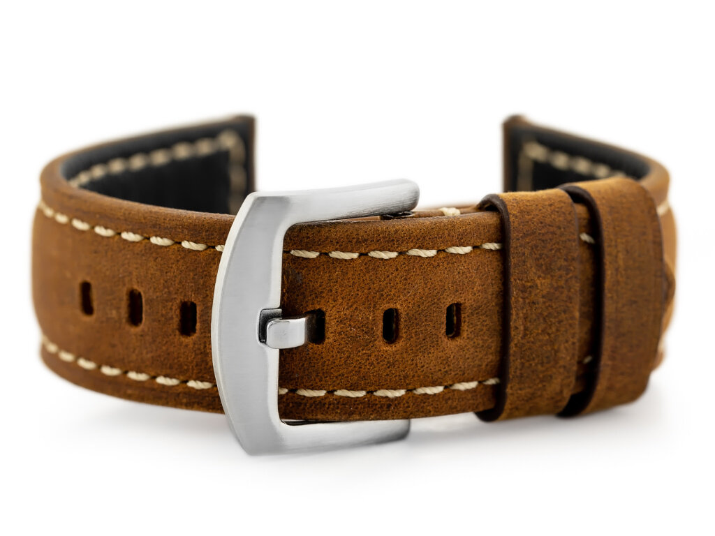 W29 leather watch strap - dark brown 24mm