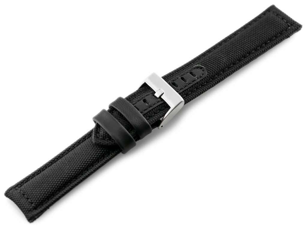 W34 leather watch strap - PREMIUM - black/black - 24mm