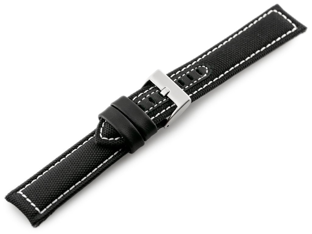 W34 leather watch strap - PREMIUM - black/white - 22mm