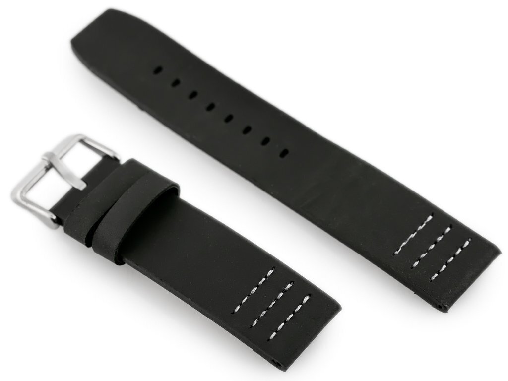 W39 leather watch strap - black/white 20mm