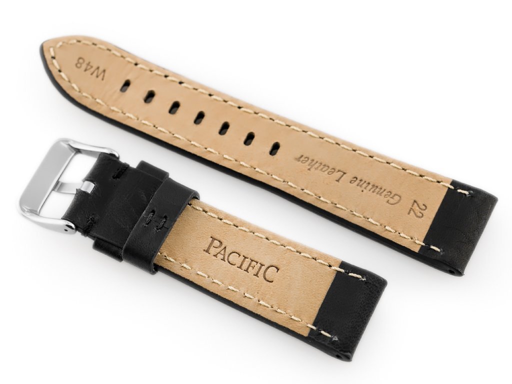 W48 leather watch strap - PREMIUM - black/black - 20mm