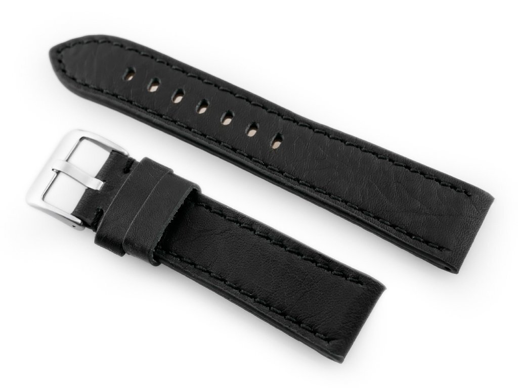 W48 leather watch strap - PREMIUM - black/black - 20mm