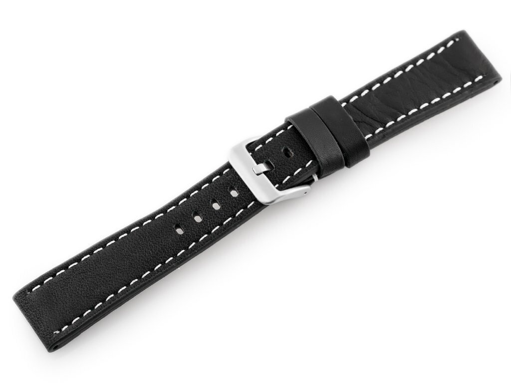 W48 leather watch strap - PREMIUM - black/white - 20mm