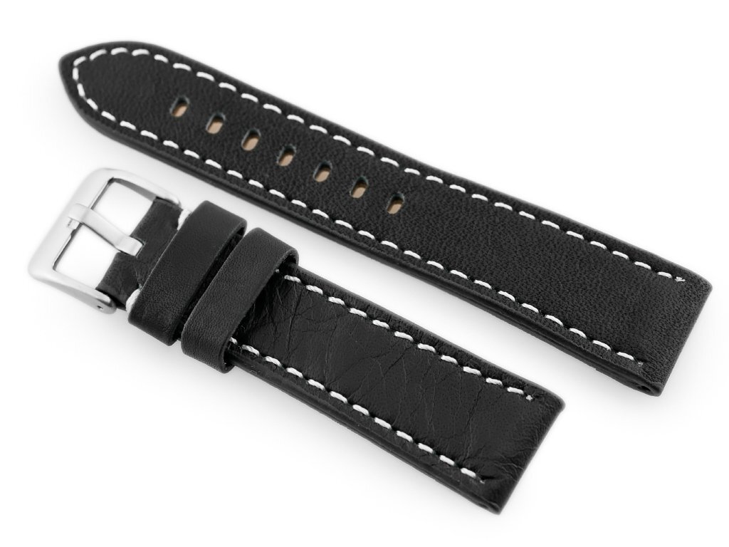 W48 leather watch strap - PREMIUM - black/white - 20mm