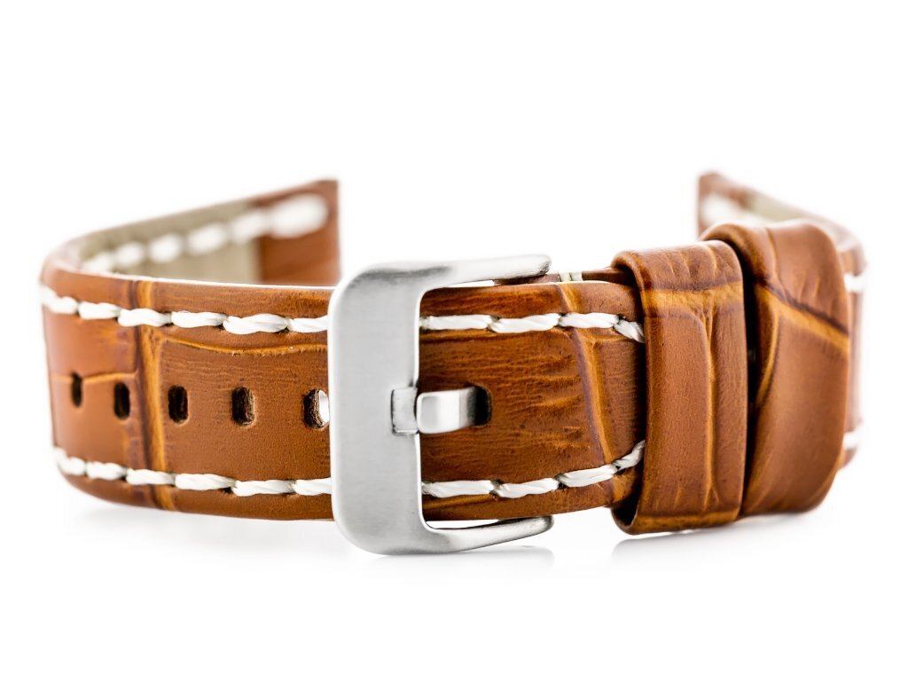 W49 leather watch strap - camel/white - 22mm