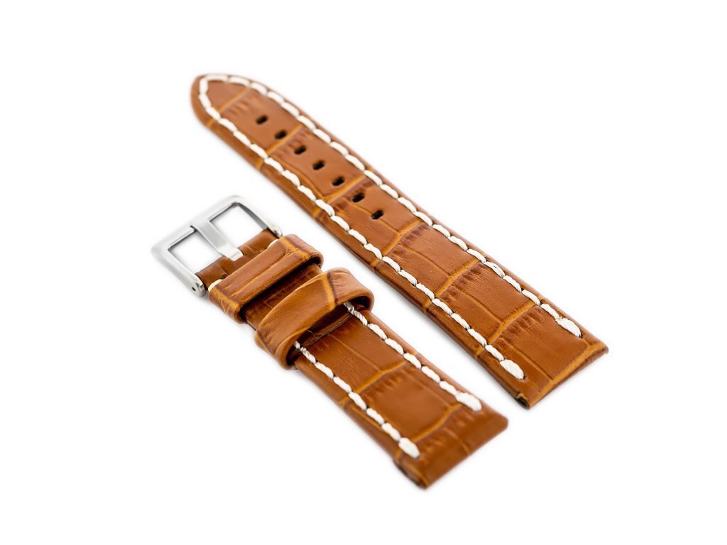 W49 leather watch strap - camel/white - 24mm