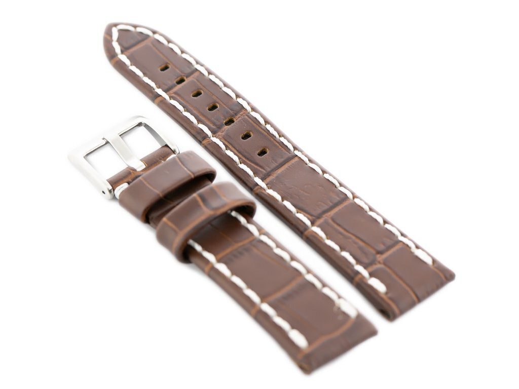 W49 leather watch strap - dark brown/white - 22mm