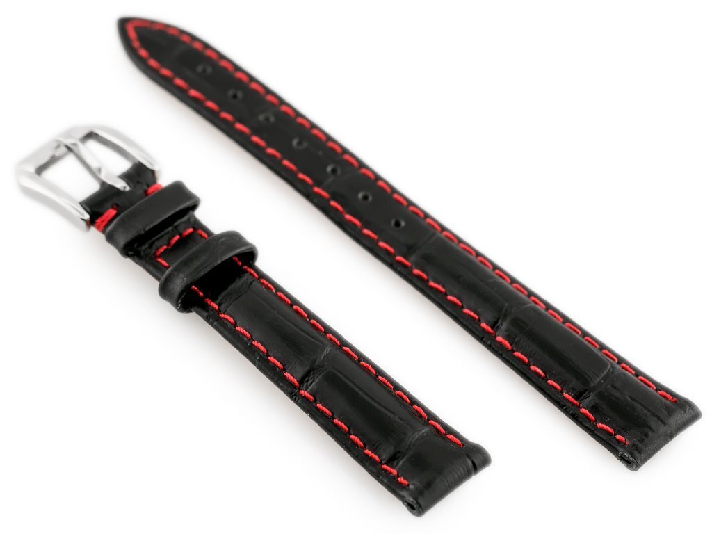 W64 black/red 12mm leather watch strap