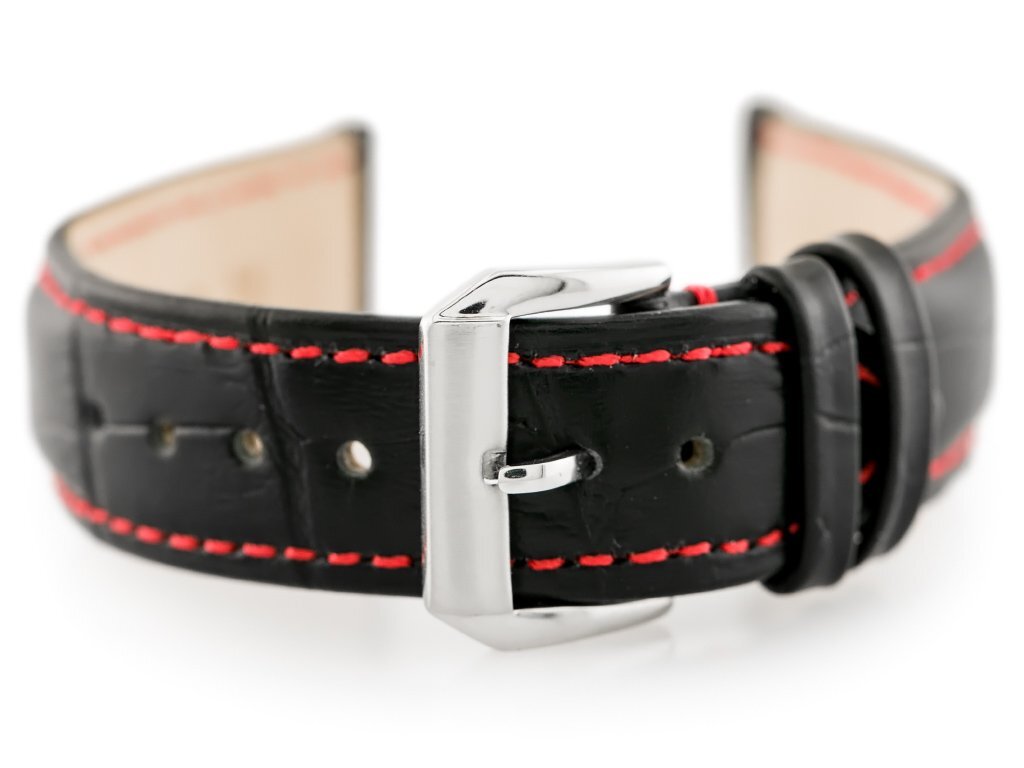 W64 black/red 18mm leather watch strap