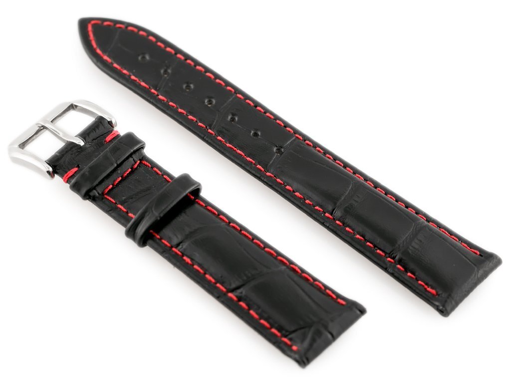 W64 black/red 18mm leather watch strap