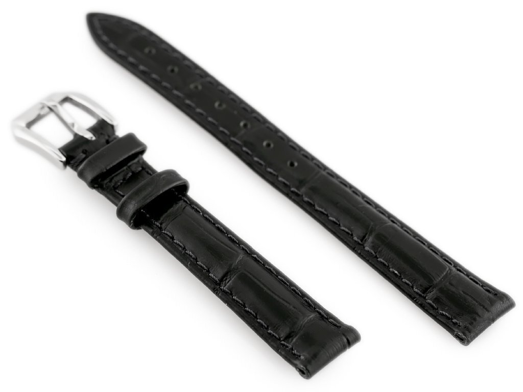 W64 leather watch strap - black - 14mm