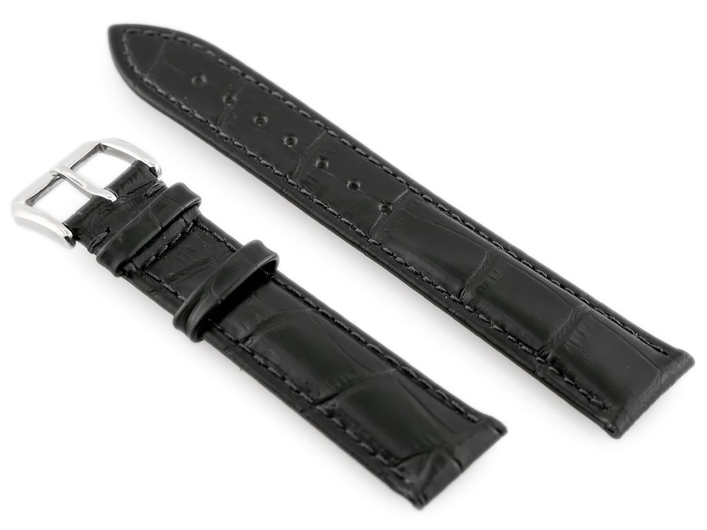 W64 leather watch strap - black - 22mm