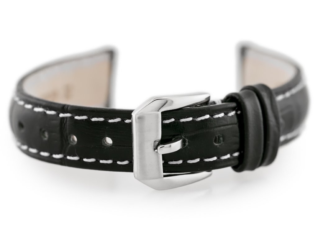 W64 leather watch strap - black/white 14mm