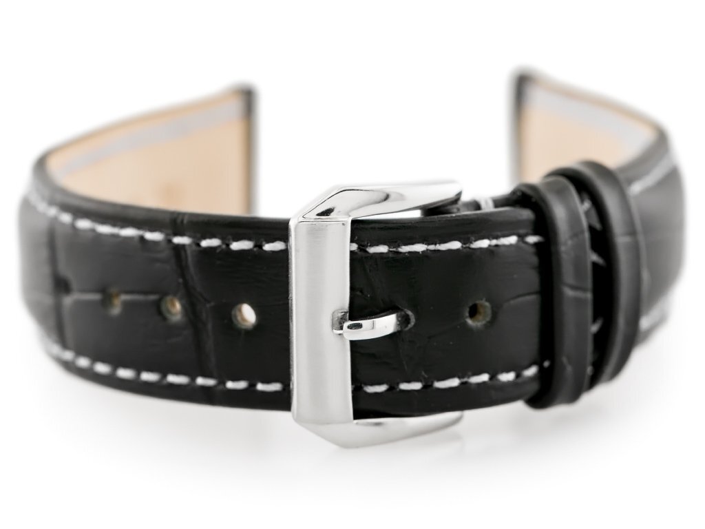 W64 leather watch strap - black/white 18mm