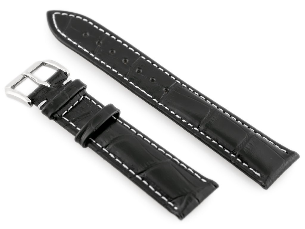 W64 leather watch strap - black/white 20mm