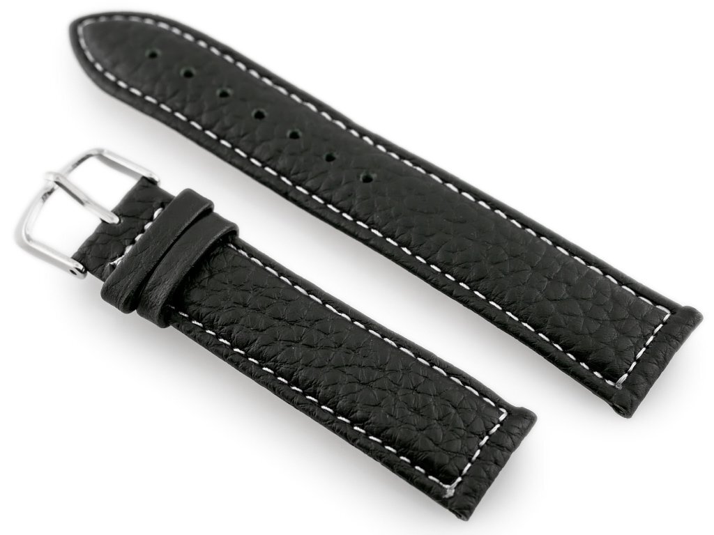 W71 leather watch strap - black/white - 20mm