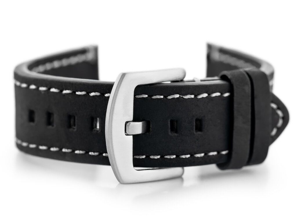 W72 leather watch strap - black/white 22mm