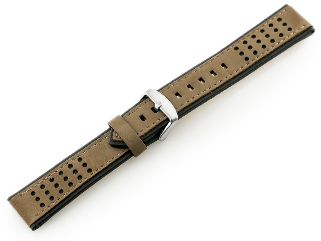 W80 beige/black leather watch strap - 24mm