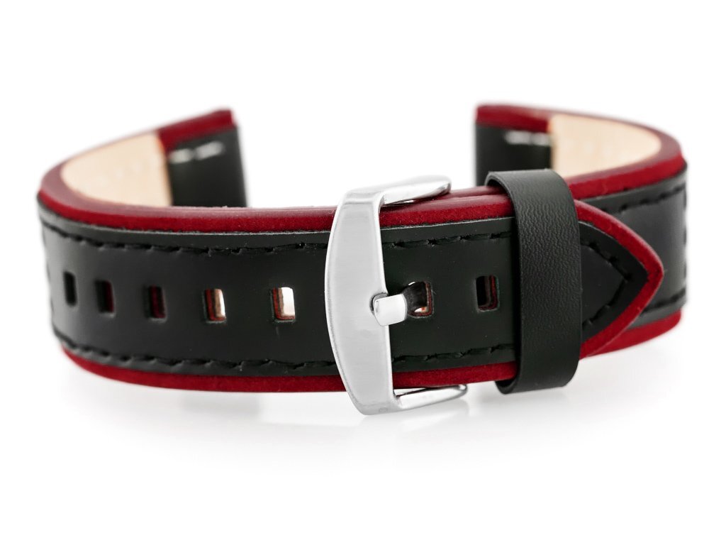 W80 black/maroon 20mm leather watch strap