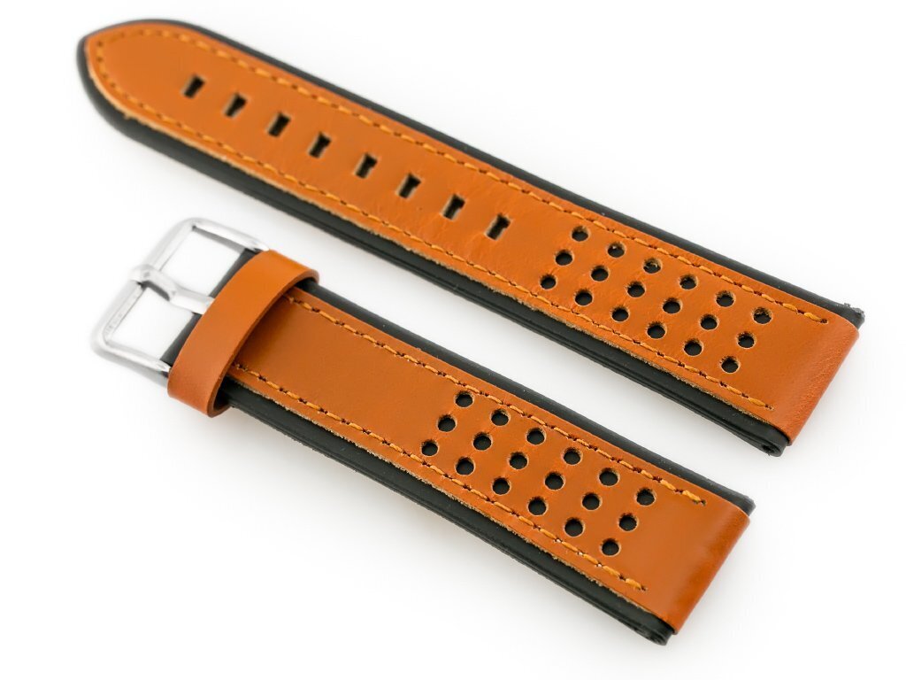 W80 brown/black 24mm leather watch strap