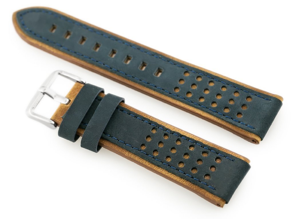 W80 navy blue/brown 24mm leather watch strap