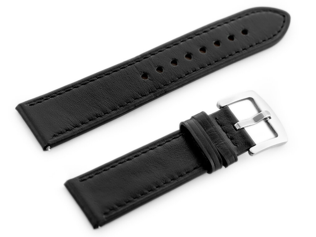 W81 leather watch strap - black/black 22mm