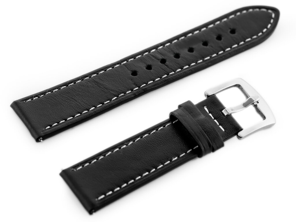 W81 leather watch strap - black/white 20mm