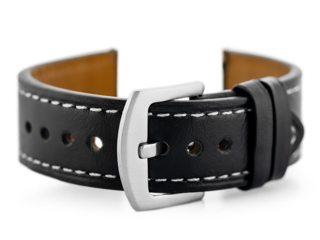 W81 leather watch strap - black/white 22mm