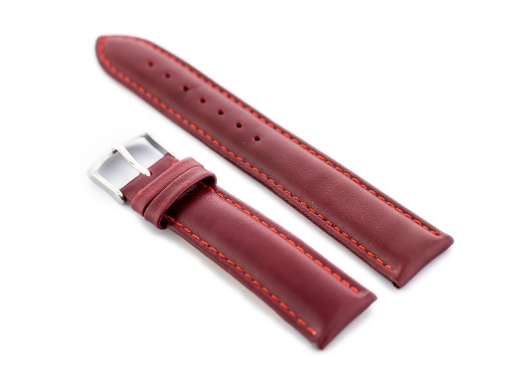 W83L leather watch strap - maroon - 22mm