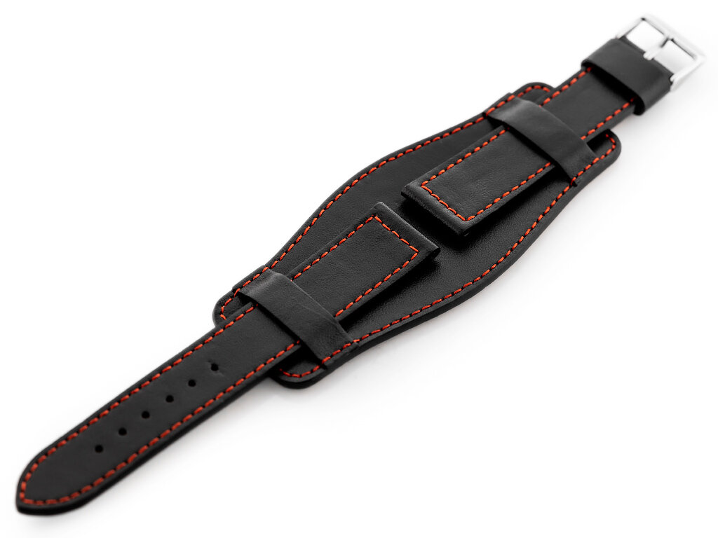 W85 leather watch strap - washer - black/red - 18mm