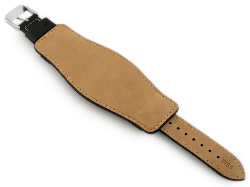 W85 leather watch strap - washer - black/white - 18mm