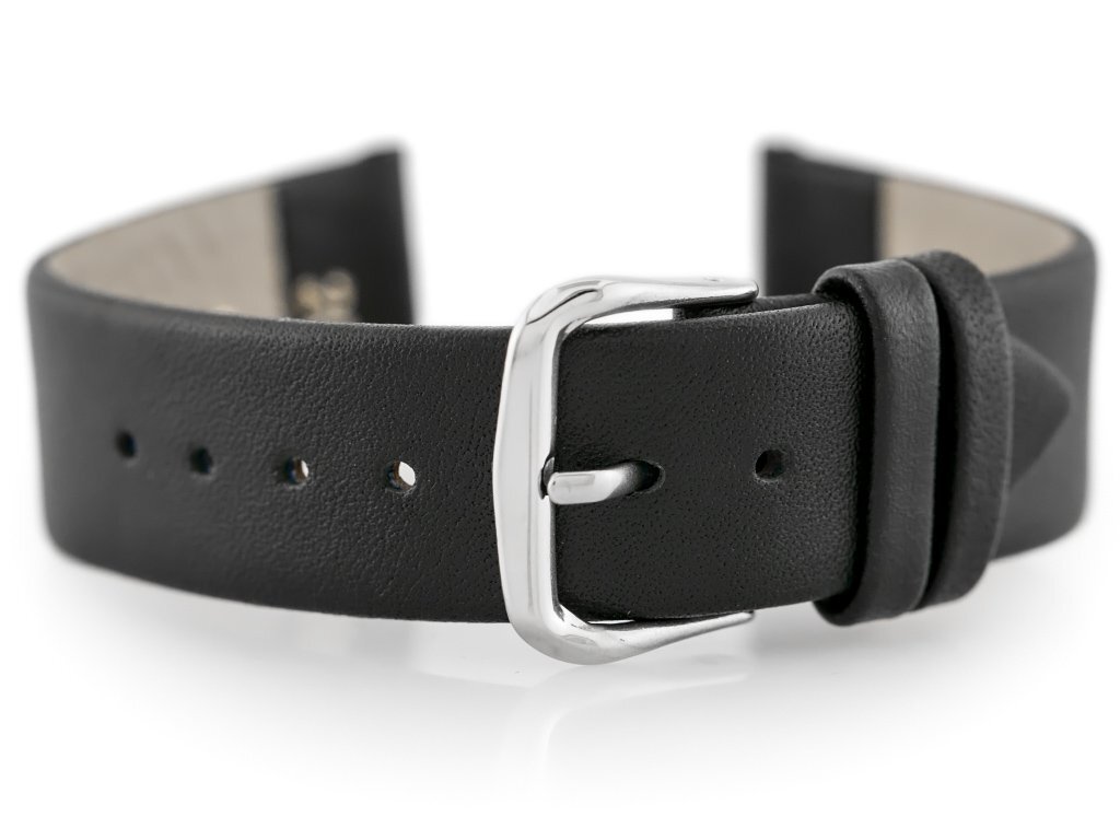 W86 leather watch strap - black - 22mm