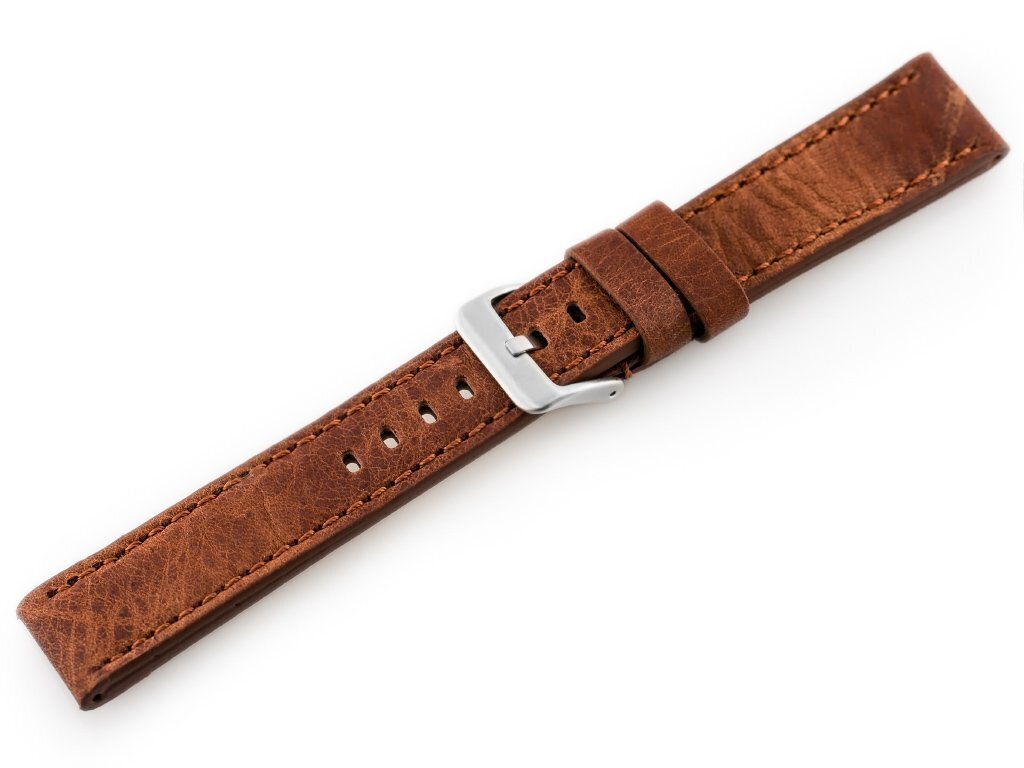 Watch leather strap W48 - PREMIUM - dark brown I - 22mm