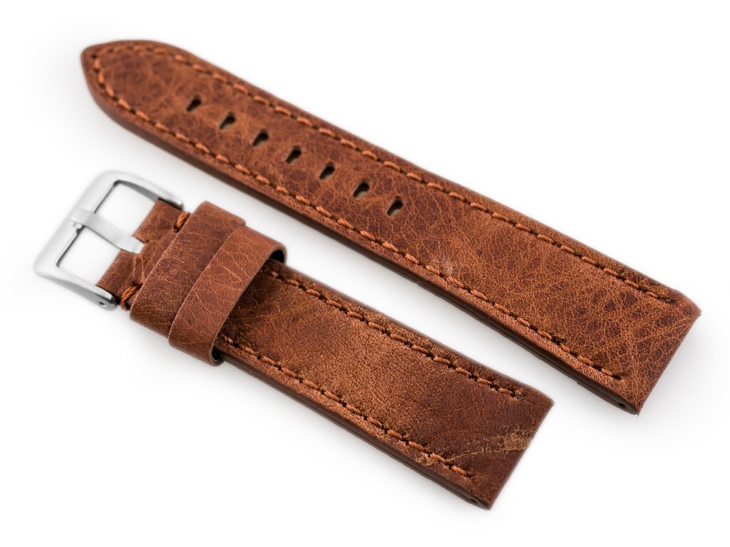 Watch leather strap W48 - PREMIUM - dark brown I - 24mm