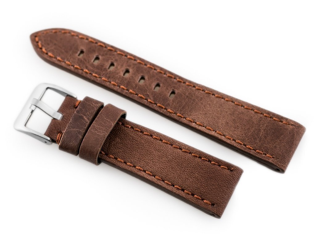 Watch leather strap W48 - PREMIUM - dark brown II - 20mm