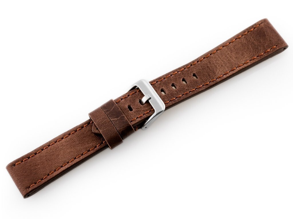 Watch leather strap W48 - PREMIUM - dark brown II - 22mm