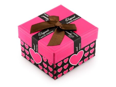 Gift box for watch - hearts dark pink