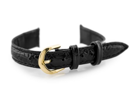 Leather watch strap - CASIO - black/gold - 12mm