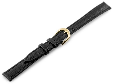 Leather watch strap - CASIO - black/gold - 12mm