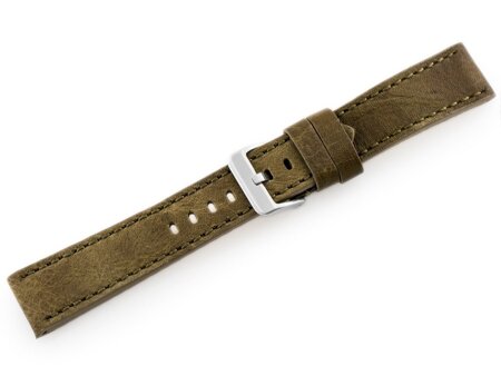 Leather watch strap W48 - PREMIUM - olive green - 22mm