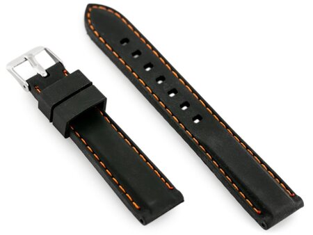 U20 rubber watch strap - black/orange 18mm