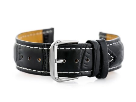 W102L black/white leather watch strap - 20mm