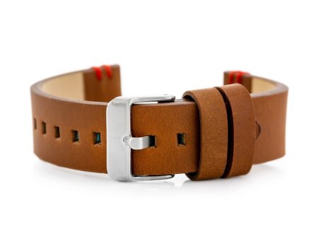 W110 leather watch strap - brown/red - 20mm