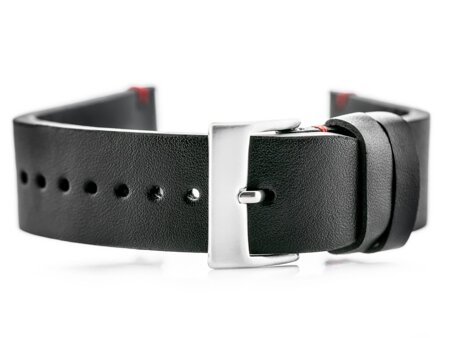 W118 leather watch strap - black/red - 24mm