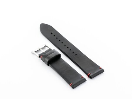 W118 leather watch strap - black/red - 24mm